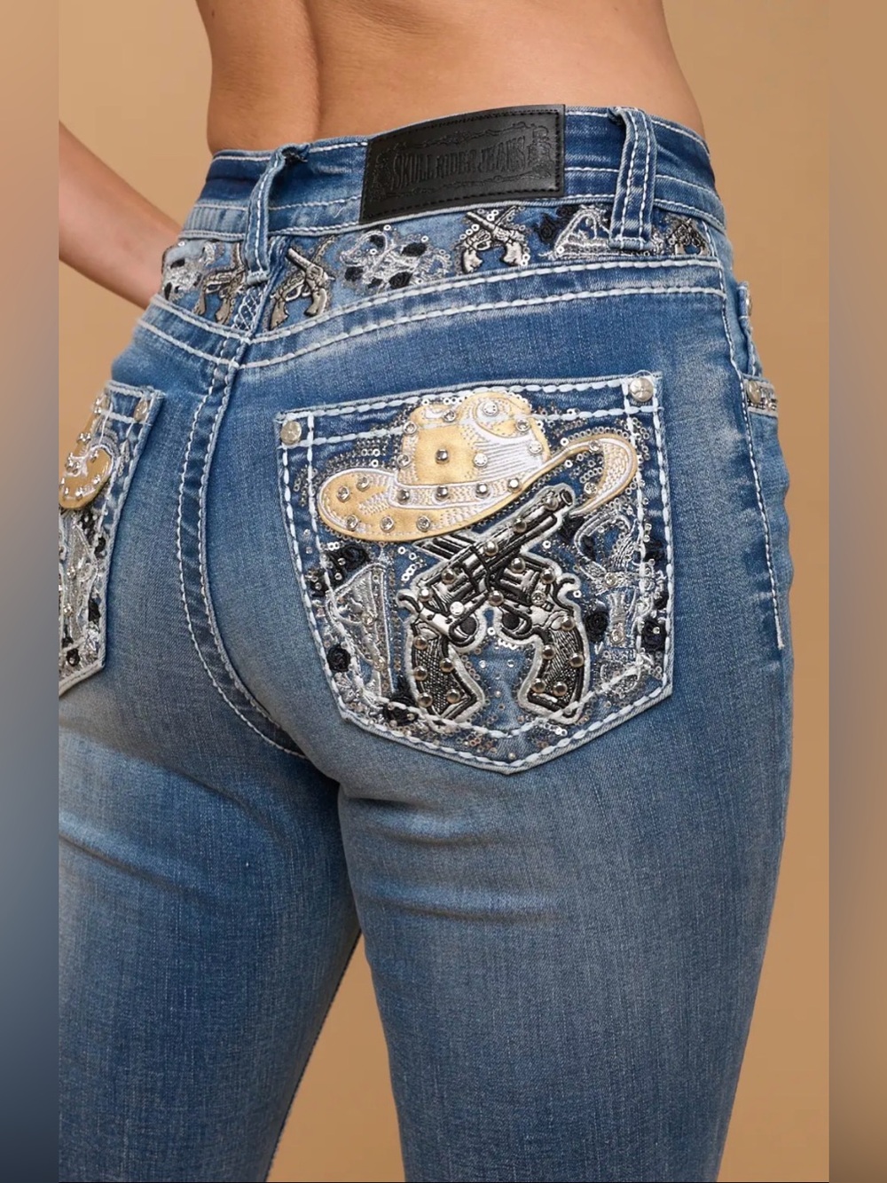 Gunslinger Glam Rhinestone Cowboy Bootcut Jeans Western Bling Denim